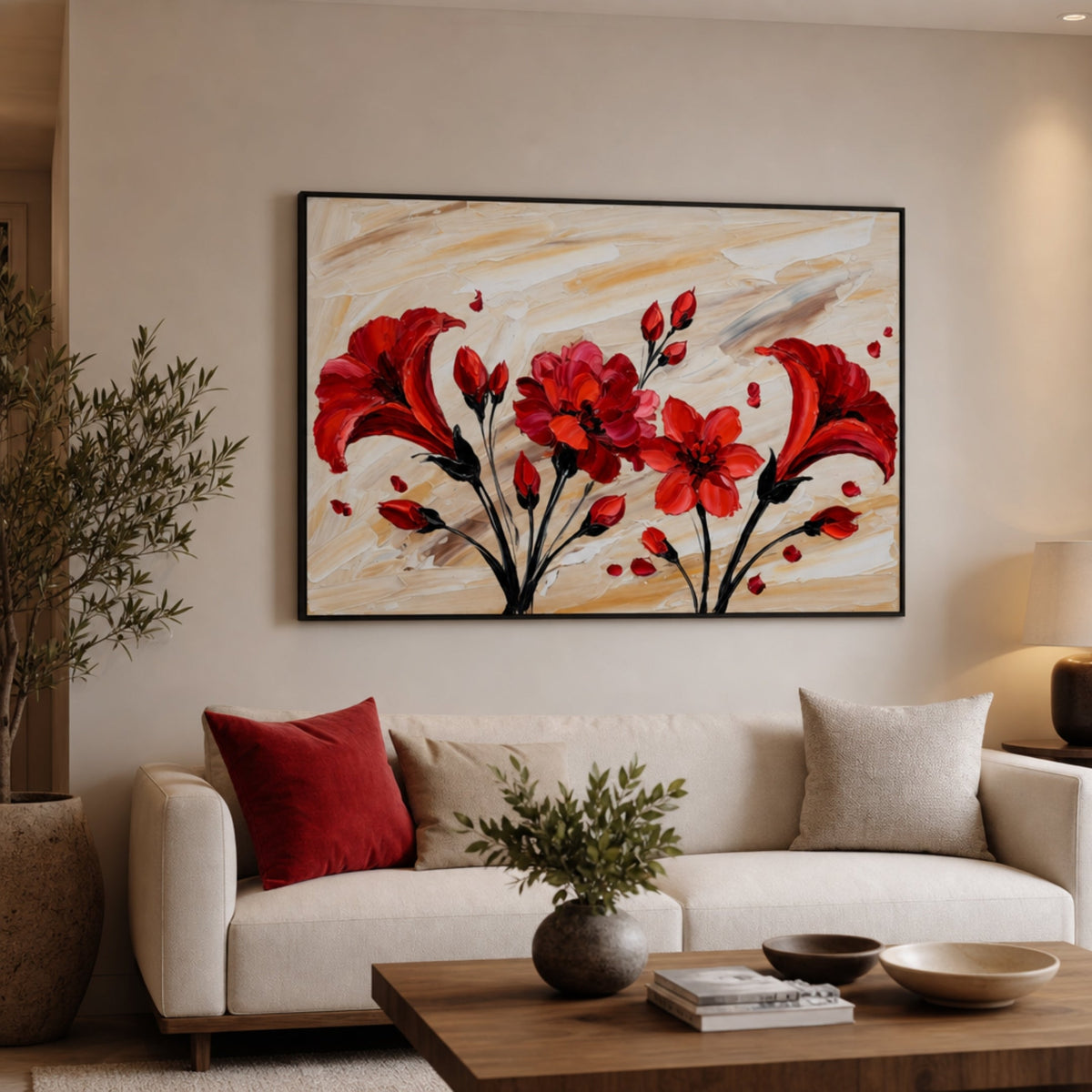 Tableau Fleurs Rouges pour salon