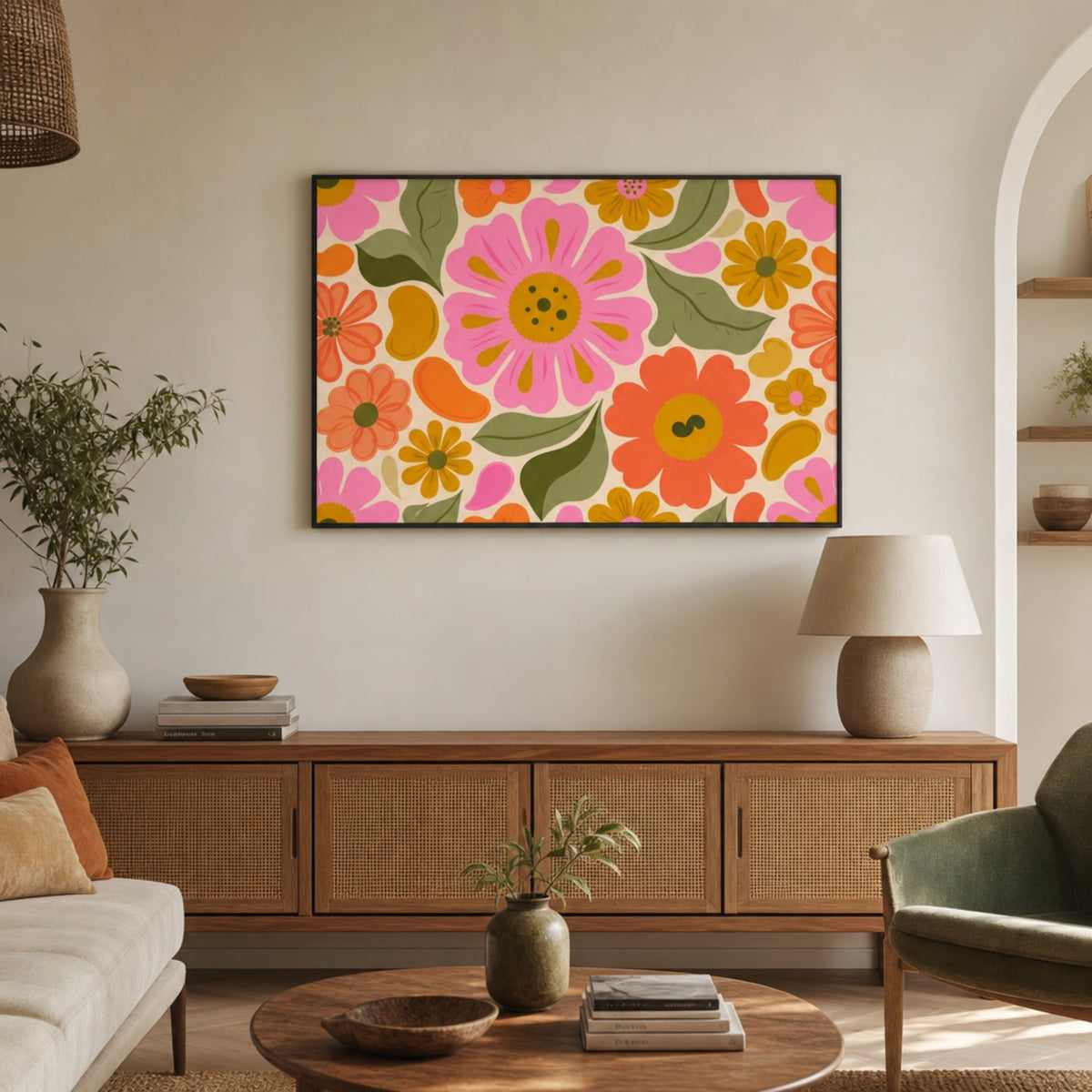 Tableau Fresque Fleur Murale pour salon