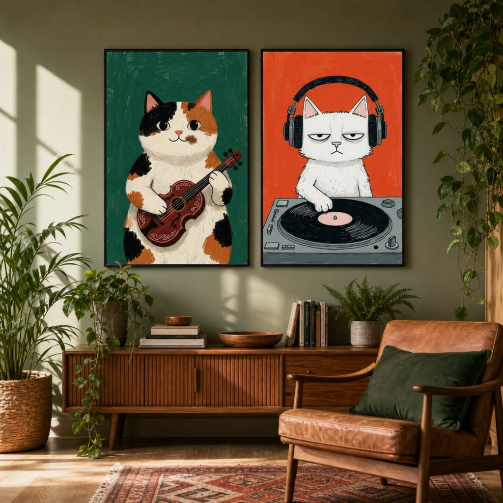 Tableau Fun Chat Coloré dans salon