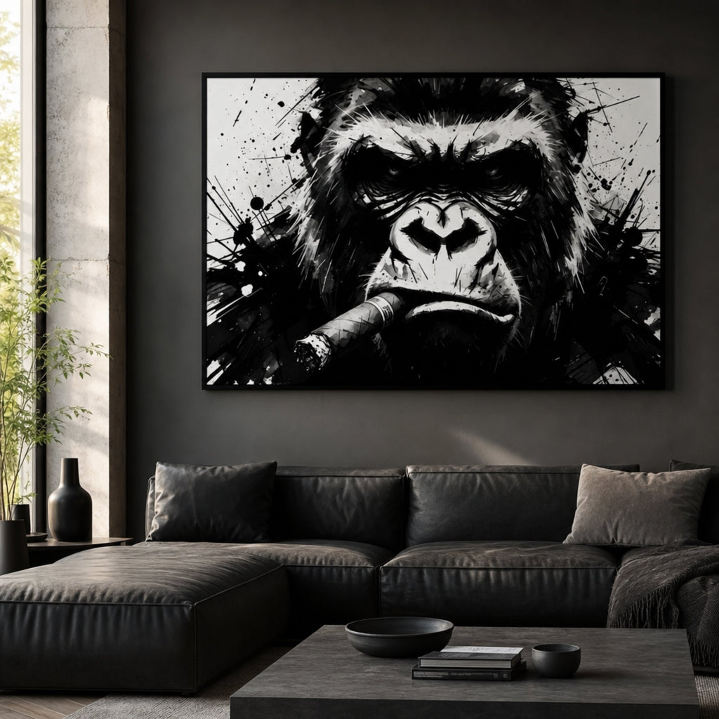 Tableau Gorille Noir et Blanc pour salon