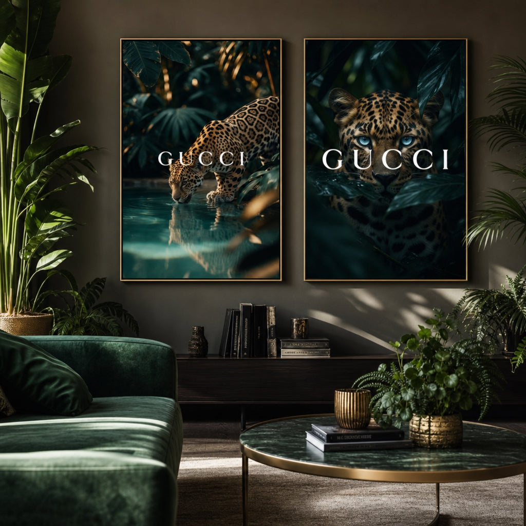 Tableau Gucci Léopard dans salon