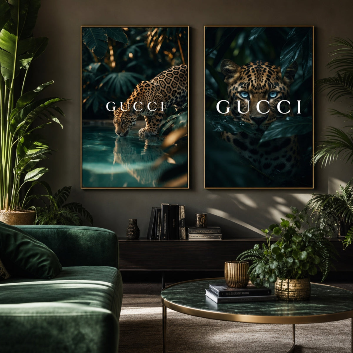 Tableau Gucci Léopard dans salon