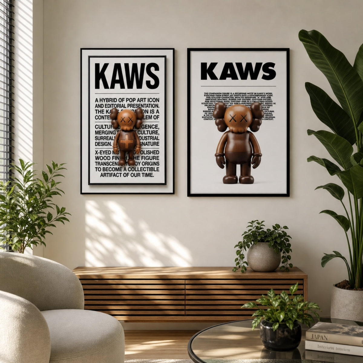 Tableau Kaws Bearbrick Bois dans salon