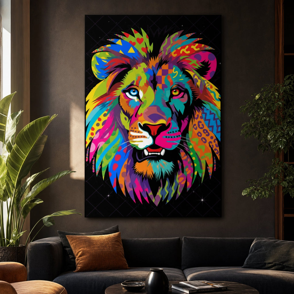 Tableau Lion Coloré pour salon