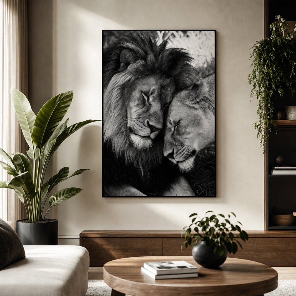 Tableau Lion et Lionne pour salon