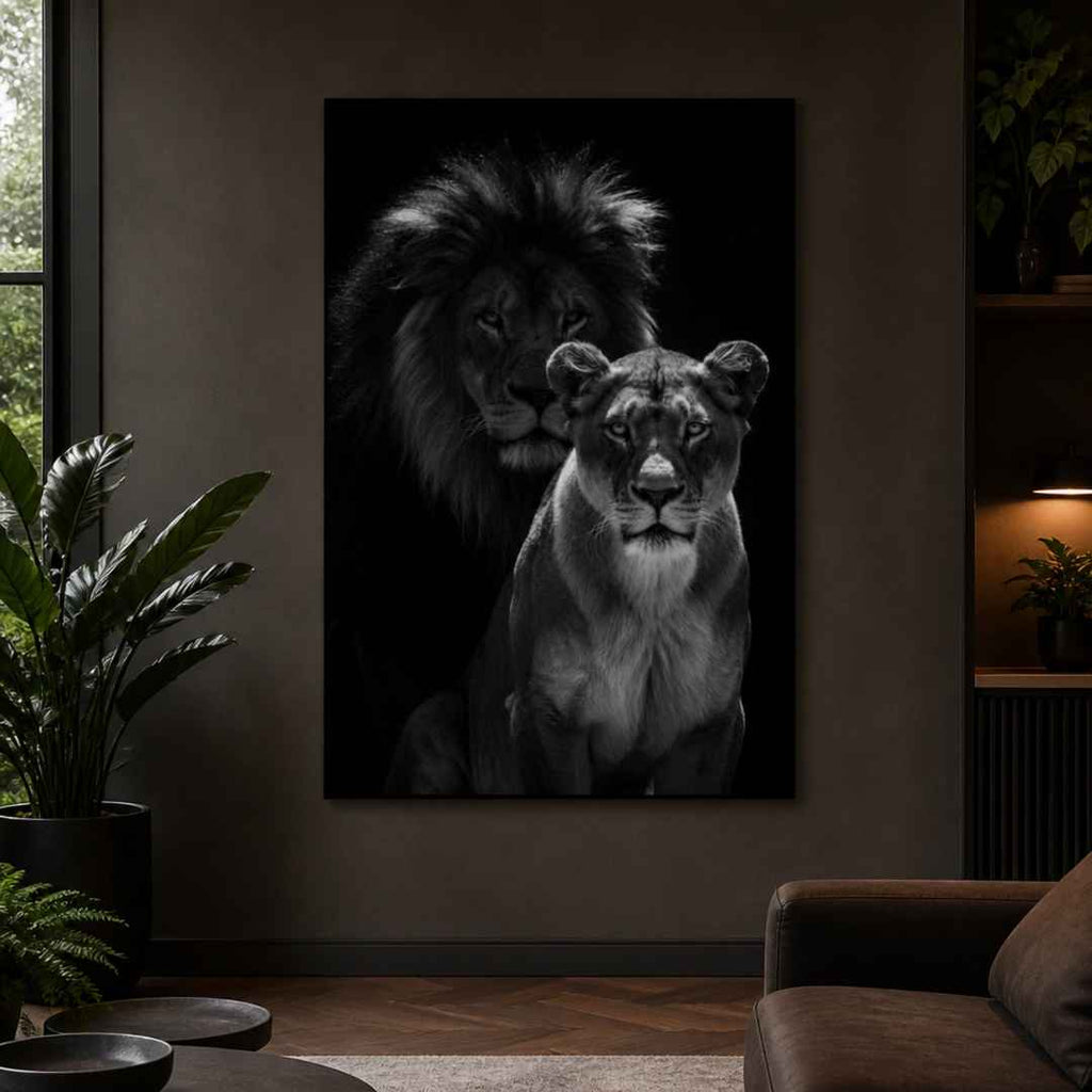 Tableau Lionne Noir et Blanc pour salon