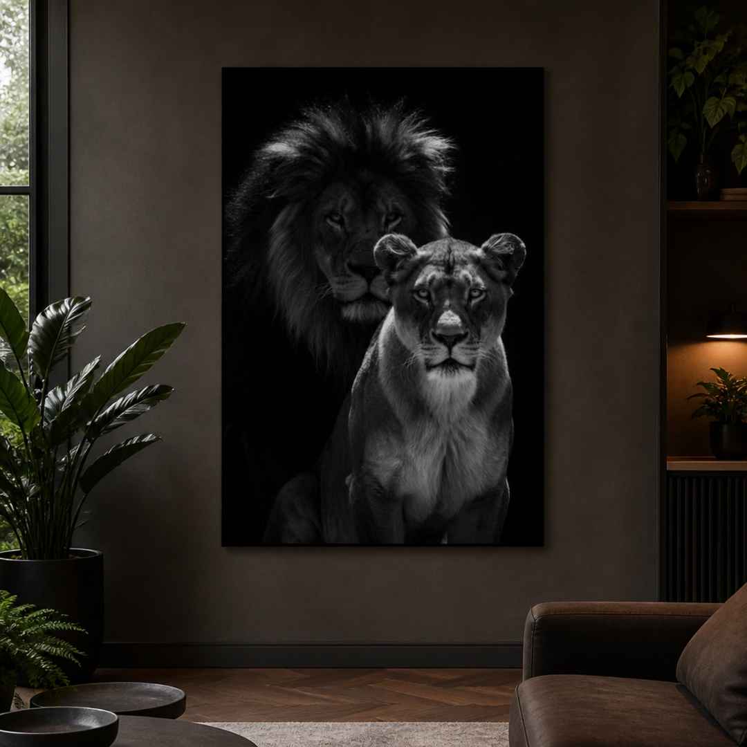 Tableau Lionne Noir et Blanc pour salon