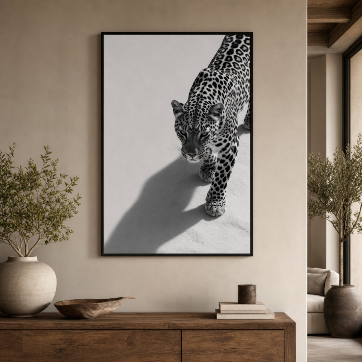 Tableau Léopard Noir et Blanc pour salon