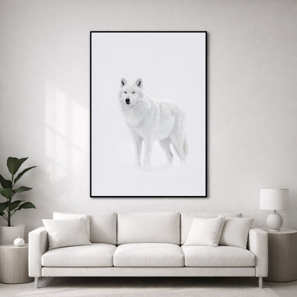 Tableau Loup Blanc Dessin pour salon