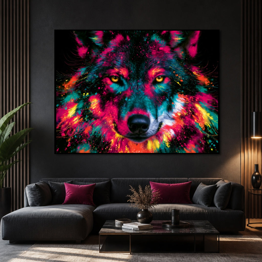 Tableau Loup Coloré pour salon