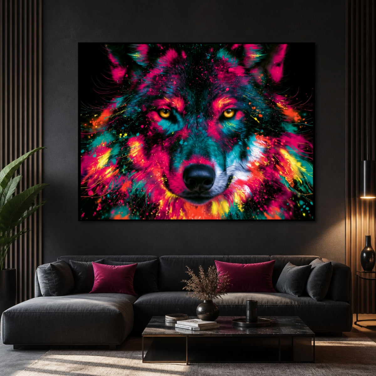 Tableau Loup Coloré pour salon