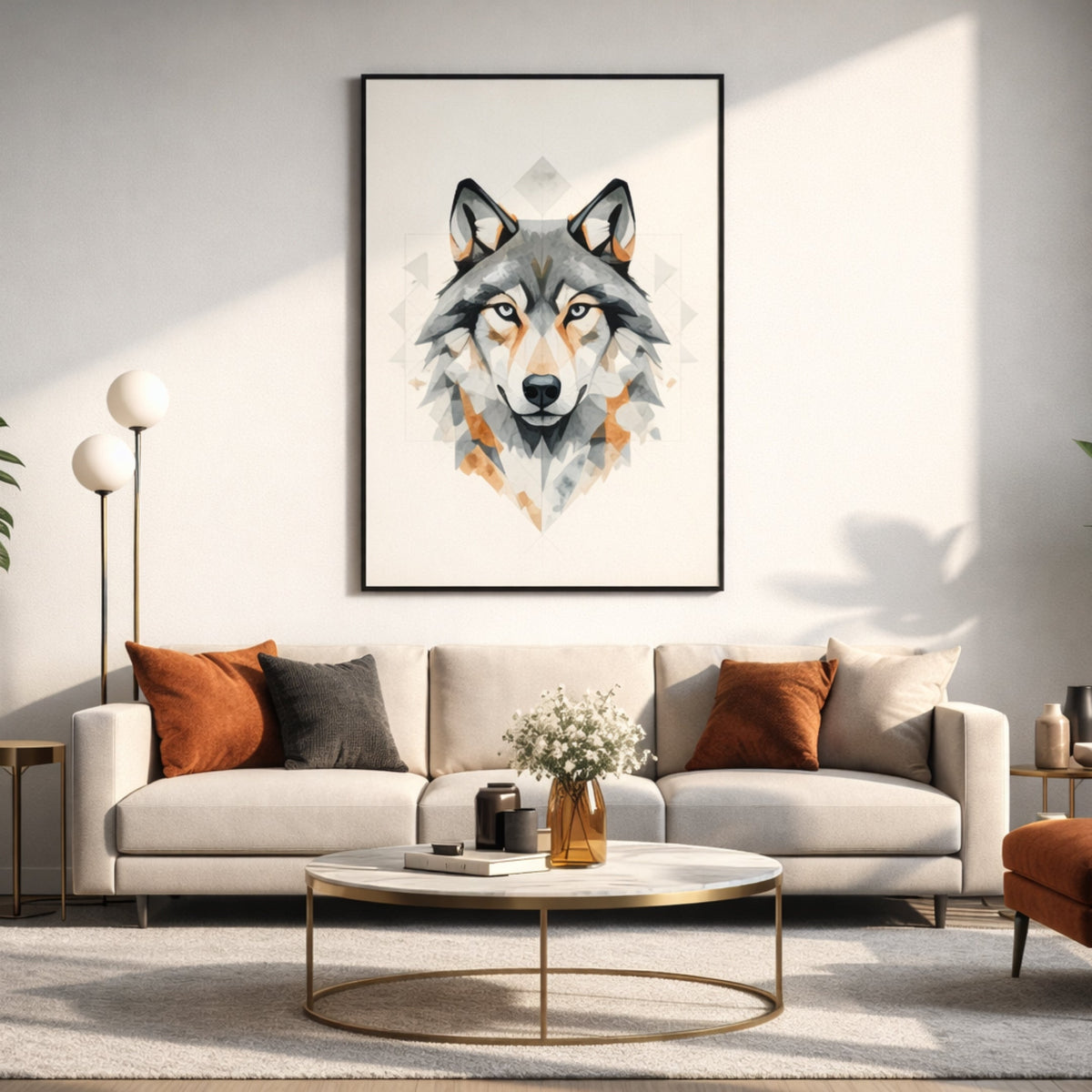 Tableau Loup Géométrique pour salon