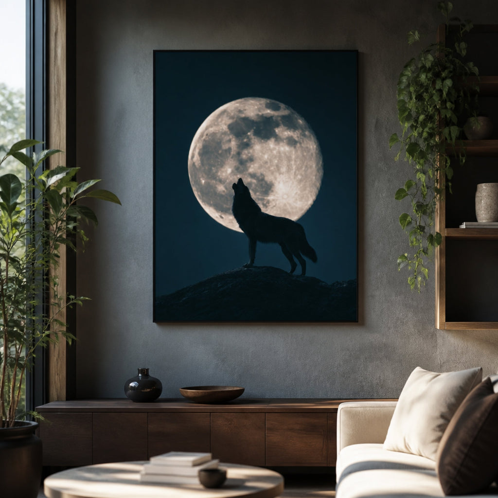 Tableau Loup Hurlant Pleine Lune pour salon