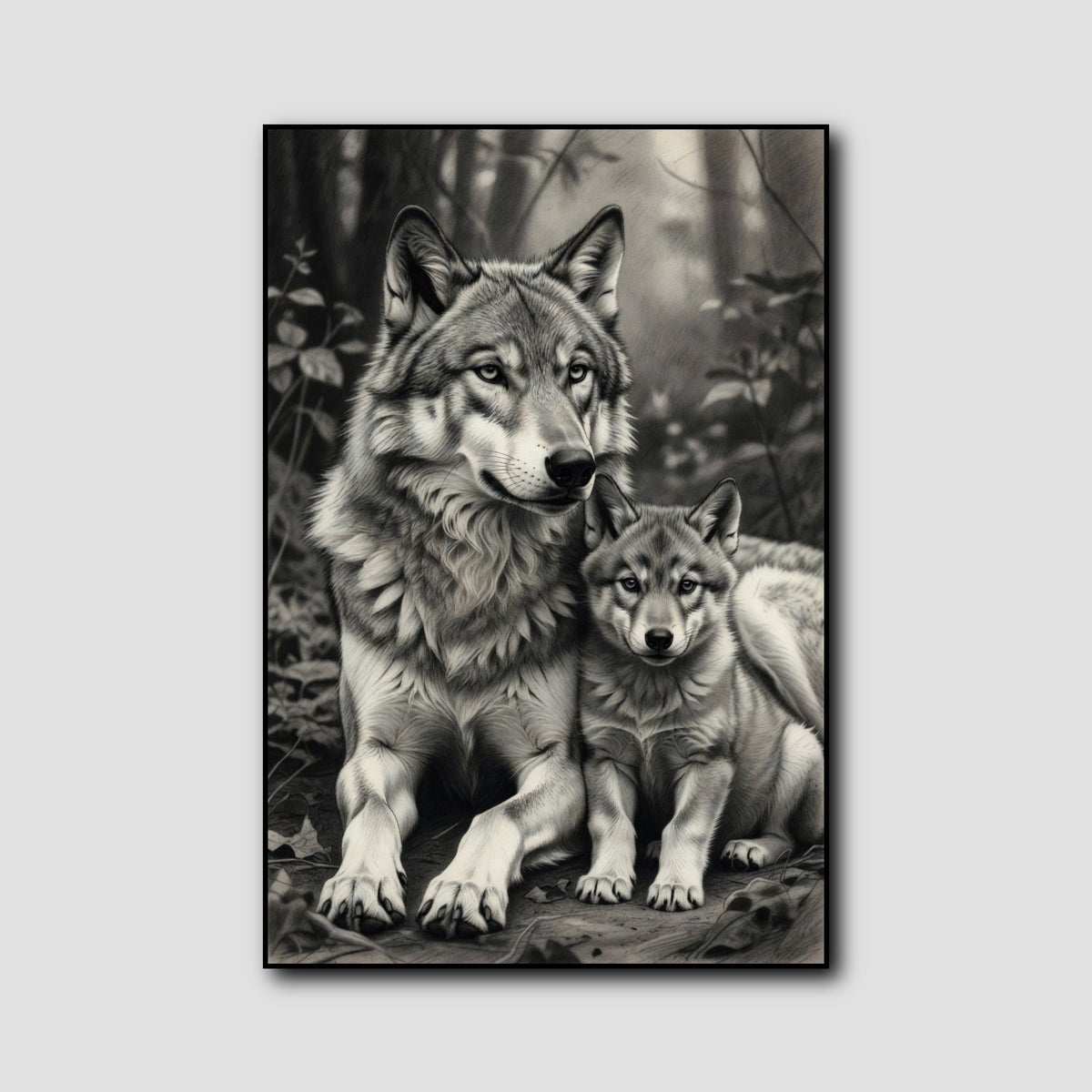 Tableau Loup et Louveteau style 1