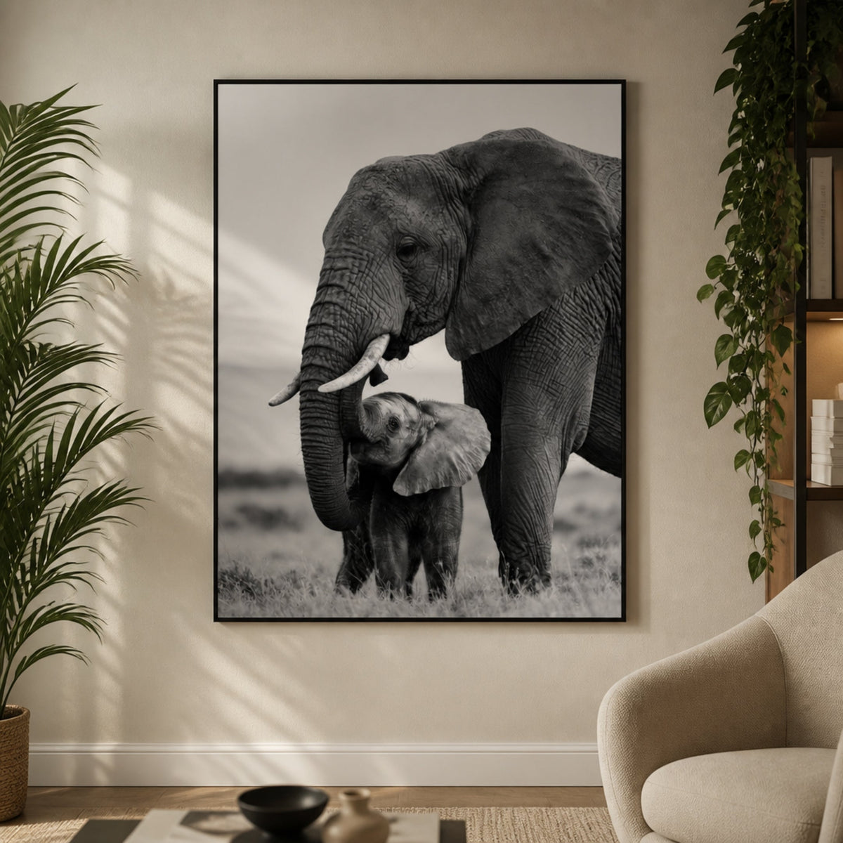Tableau Maman Éléphant et Bébé pour salon