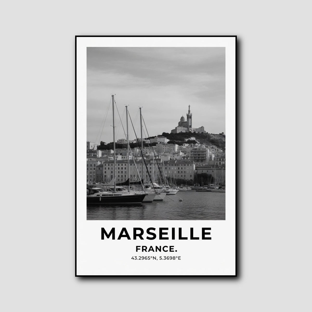 Tableau Marseille Vieux-Port Noir et Blanc style 1