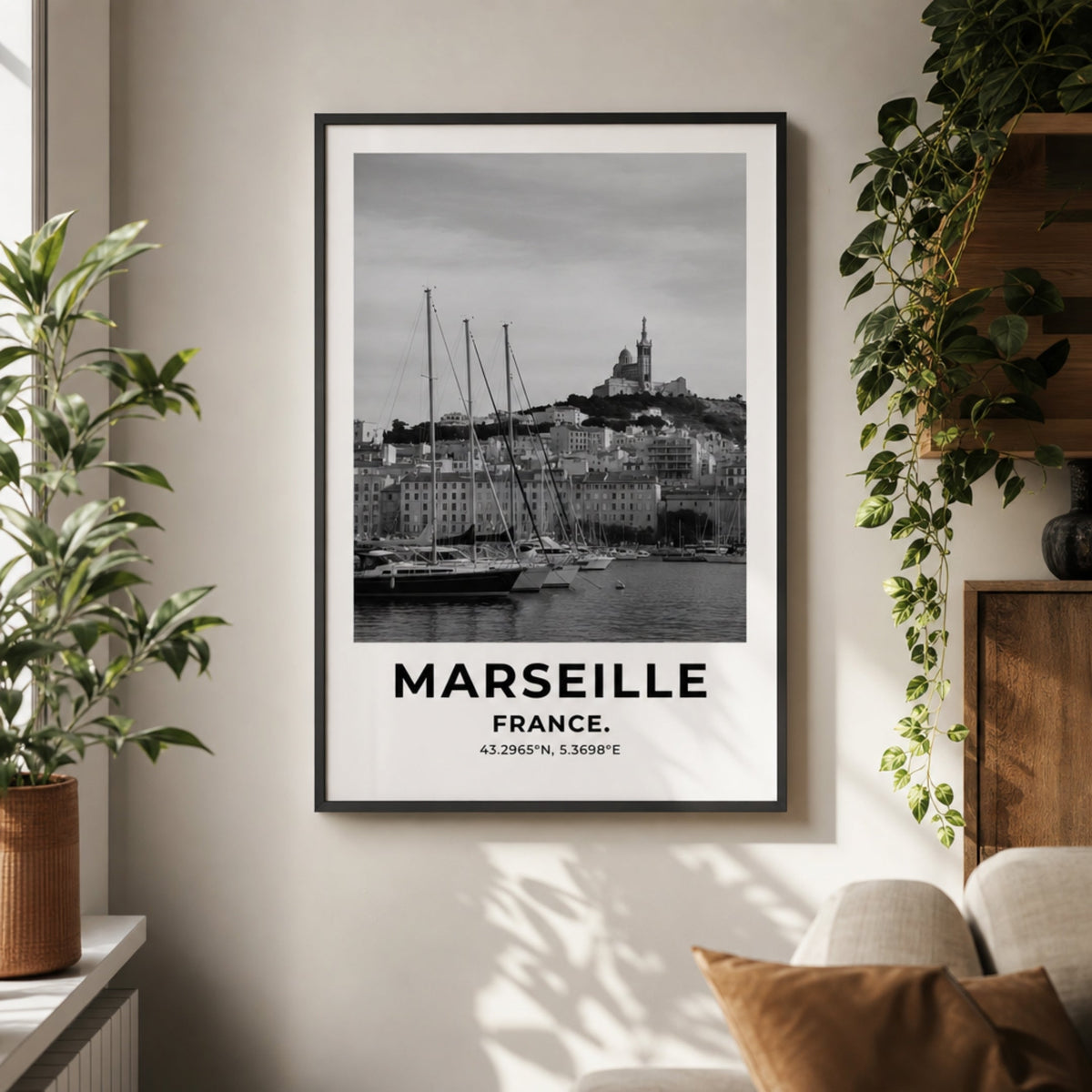 Tableau Marseille Vieux-Port Noir et Blanc pour salon
