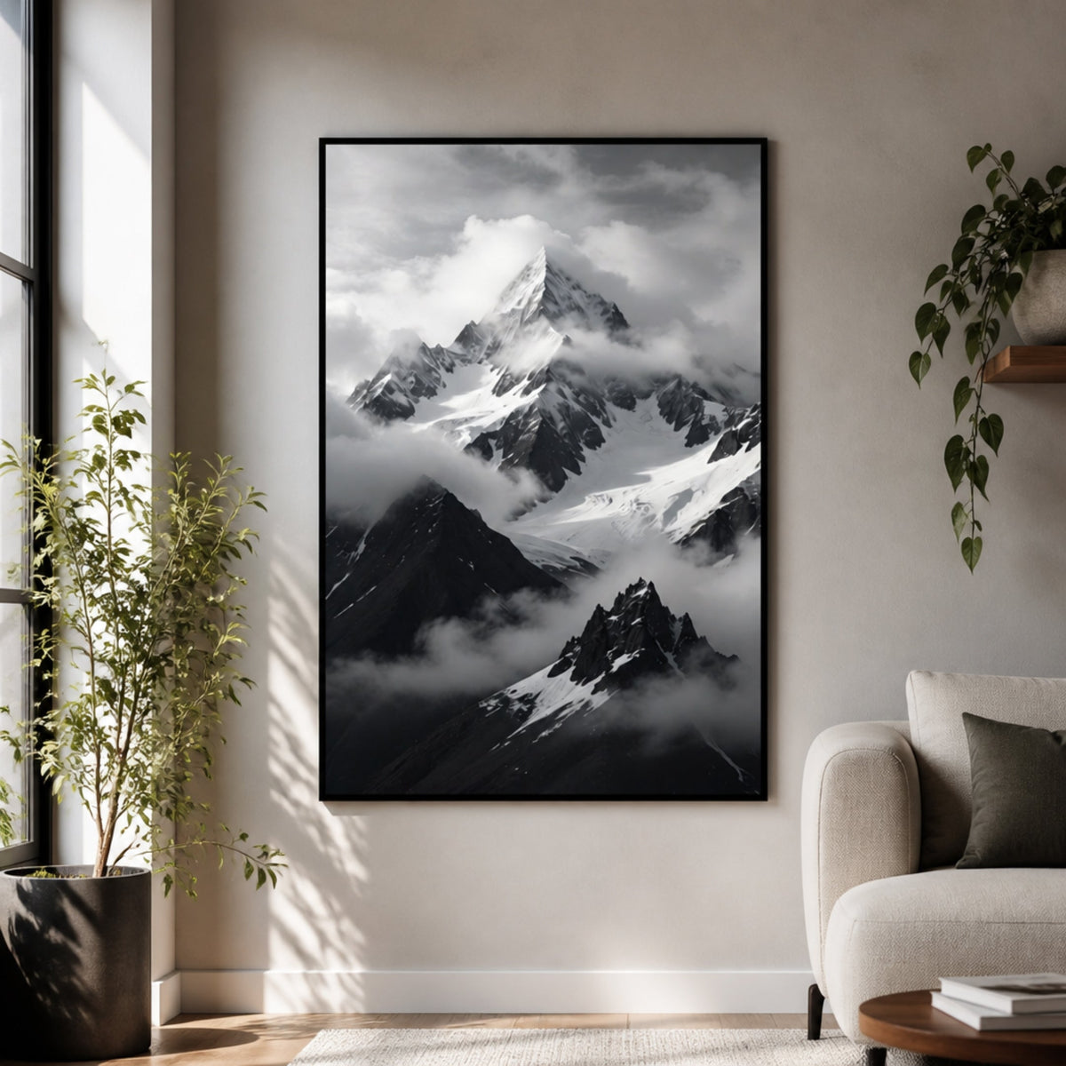 Tableau Montagne Noir et Blanc pour salon
