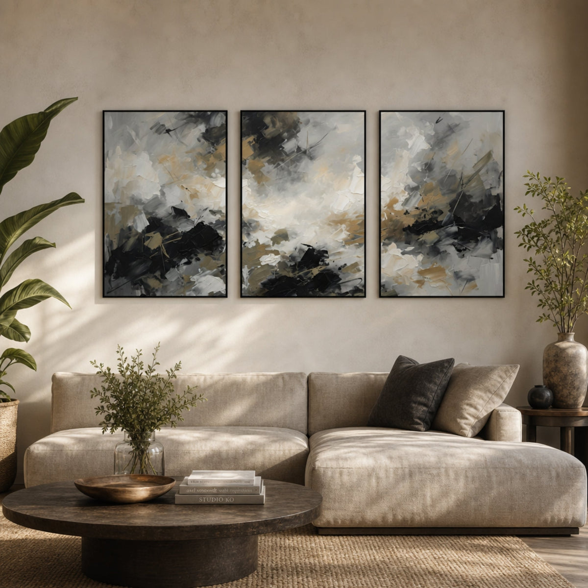 Tableau Noir Blanc Gris Moderne pour salon