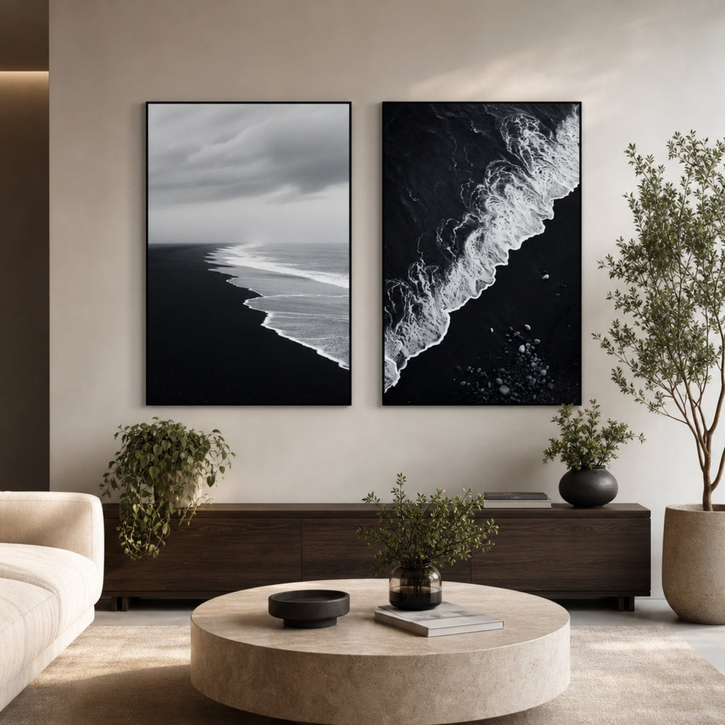 Tableau Océan Noir et Blanc dans salon