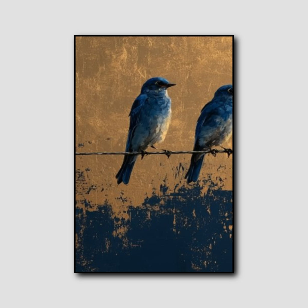 Tableau Oiseaux Bleu et Or style 1