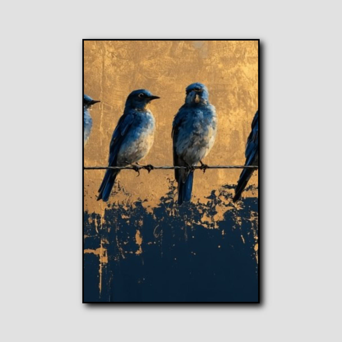 Tableau Oiseaux Bleu et Or style 2