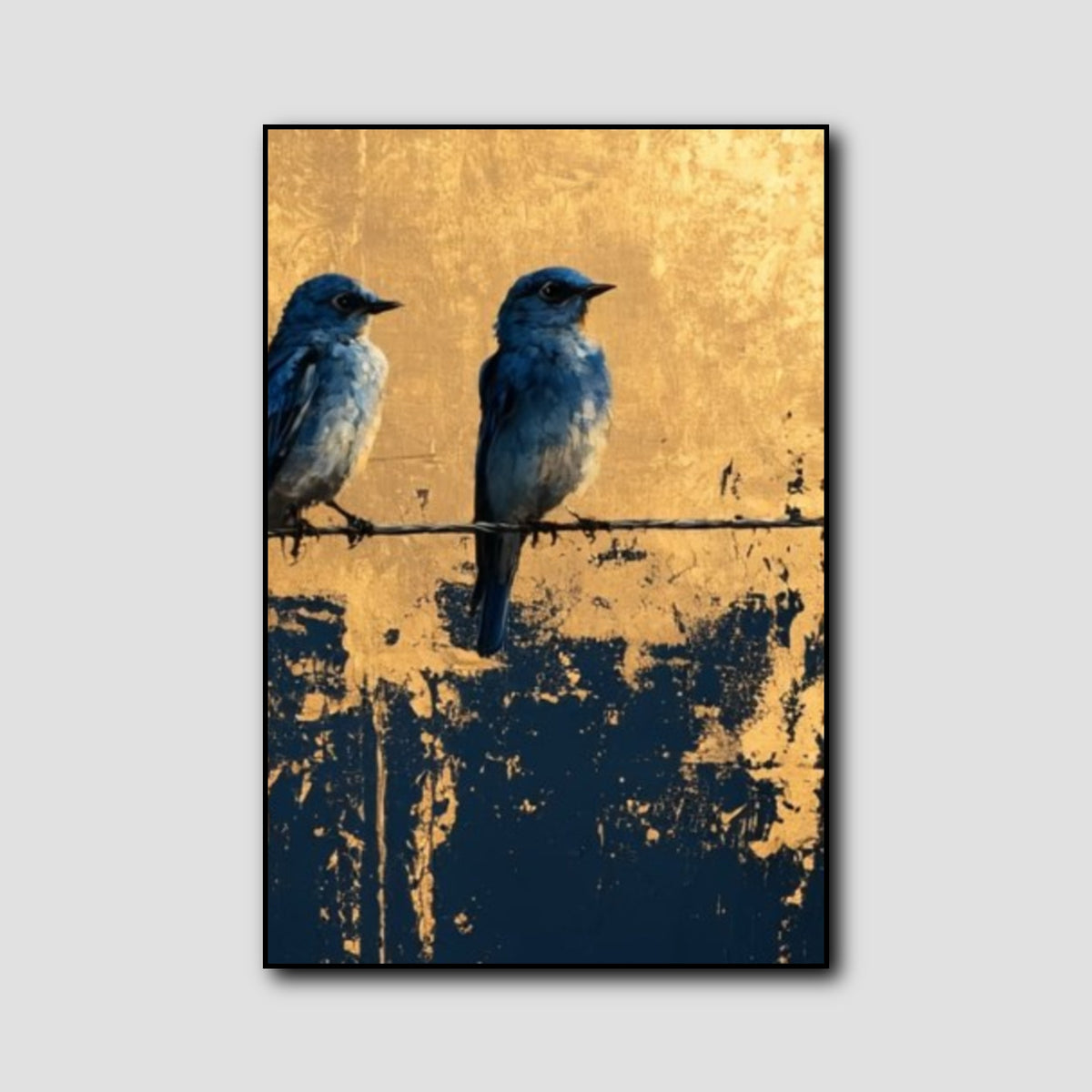 Tableau Oiseaux Bleu et Or style 3