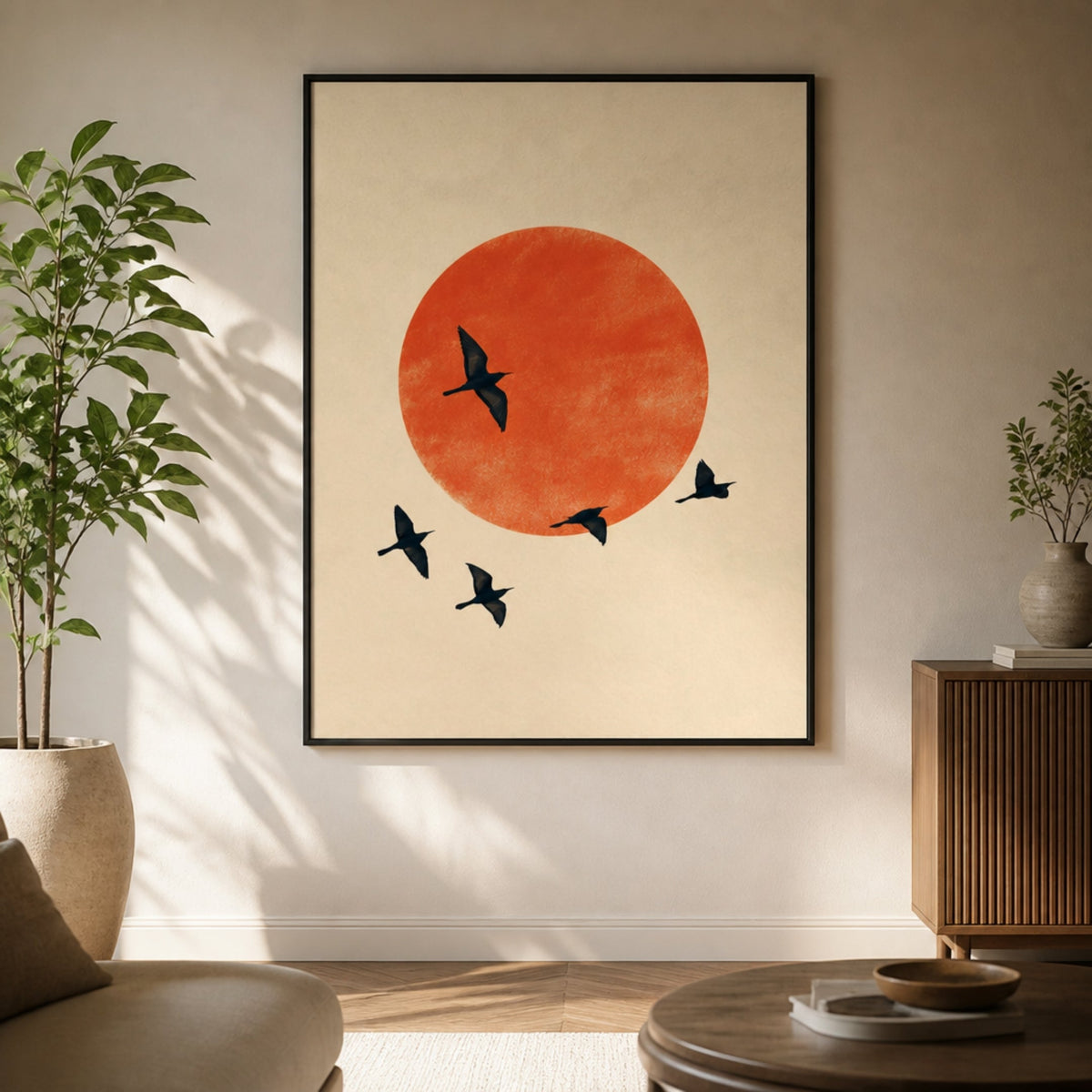 Tableau Oiseaux Minimaliste Beige pour salon
