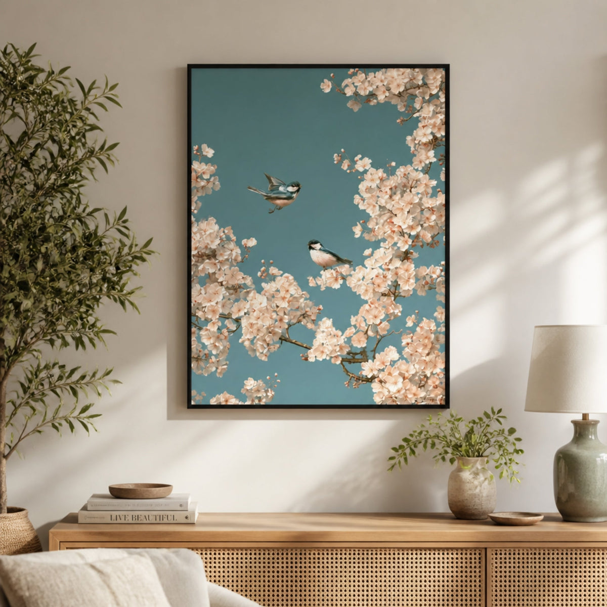 Tableau Oiseaux sur Branche en Fleur pour salon