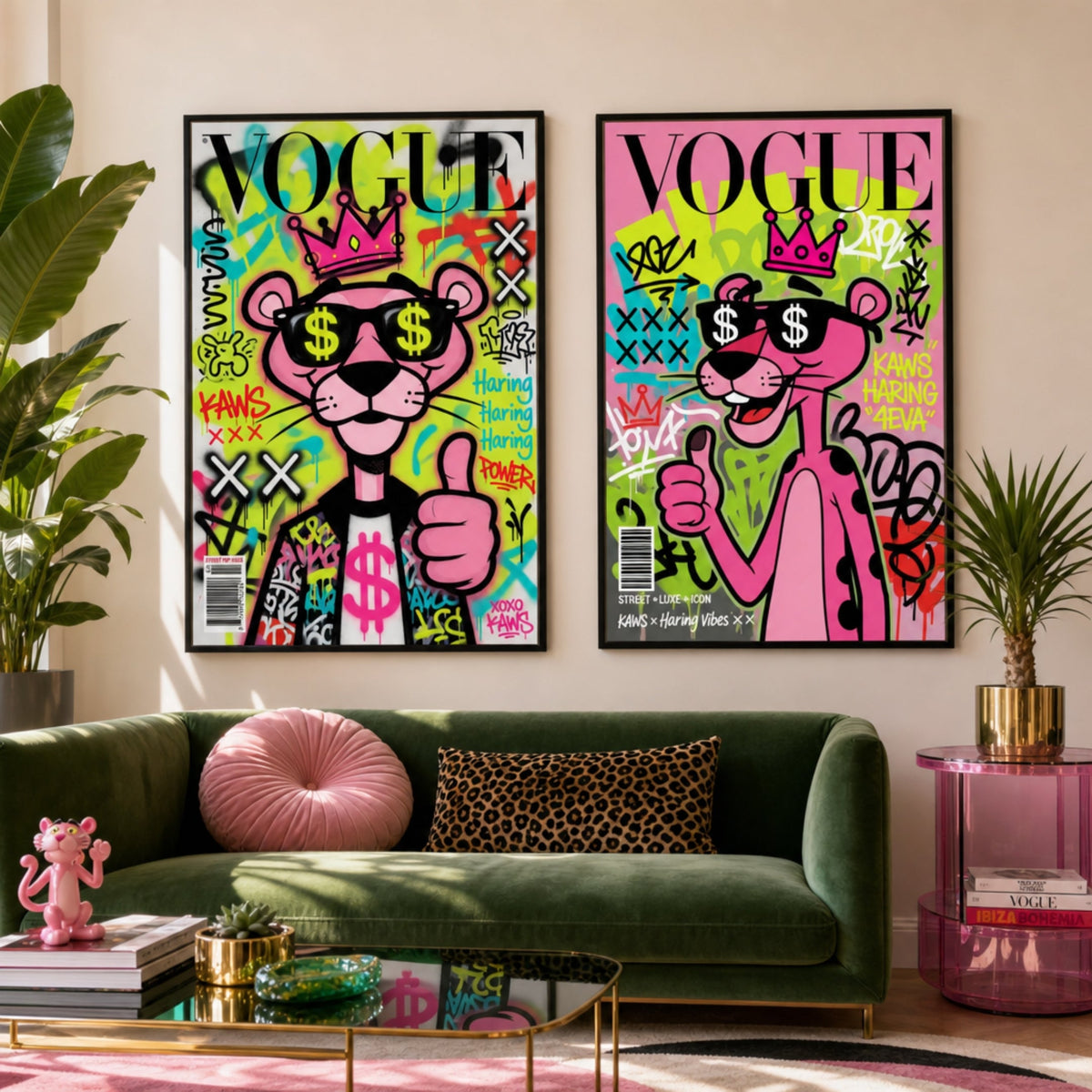 Tableau Panthère Rose Pop Art dans salon