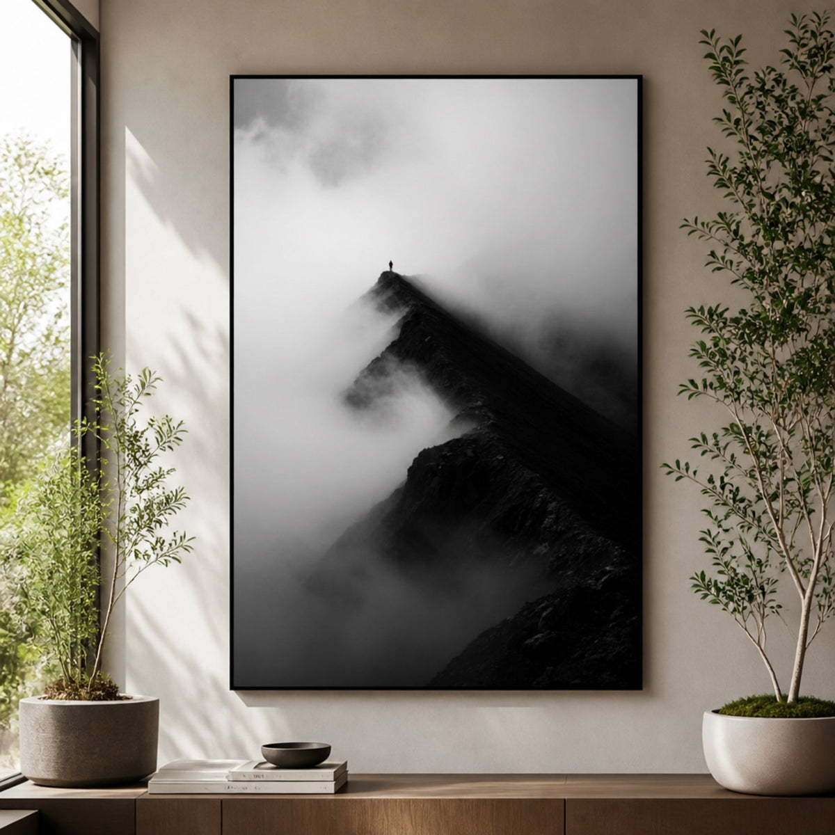 Tableau Paysage Noir et Blanc Minimaliste pour salon