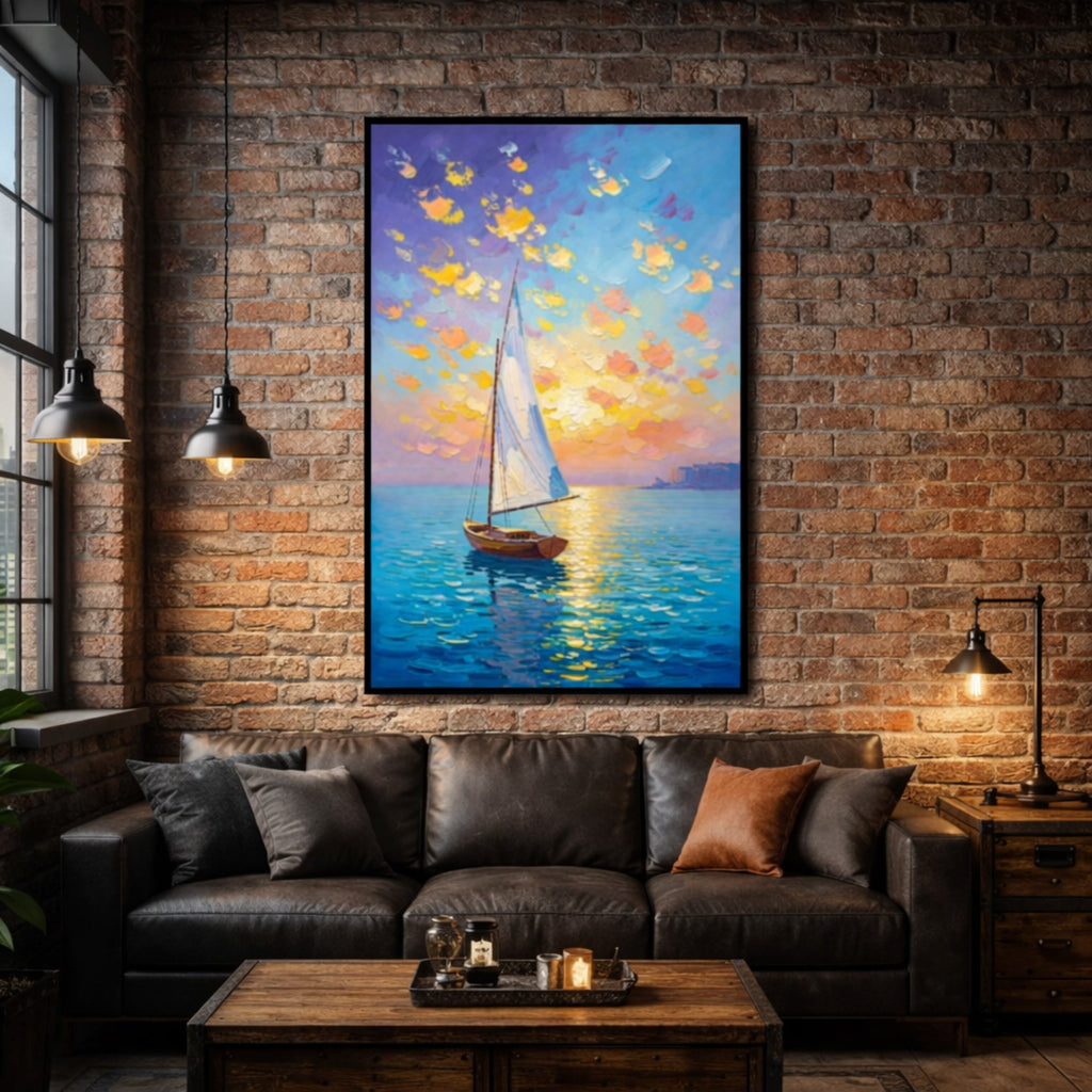 Tableau Peinture Acrylique Bateau Mer pour salon