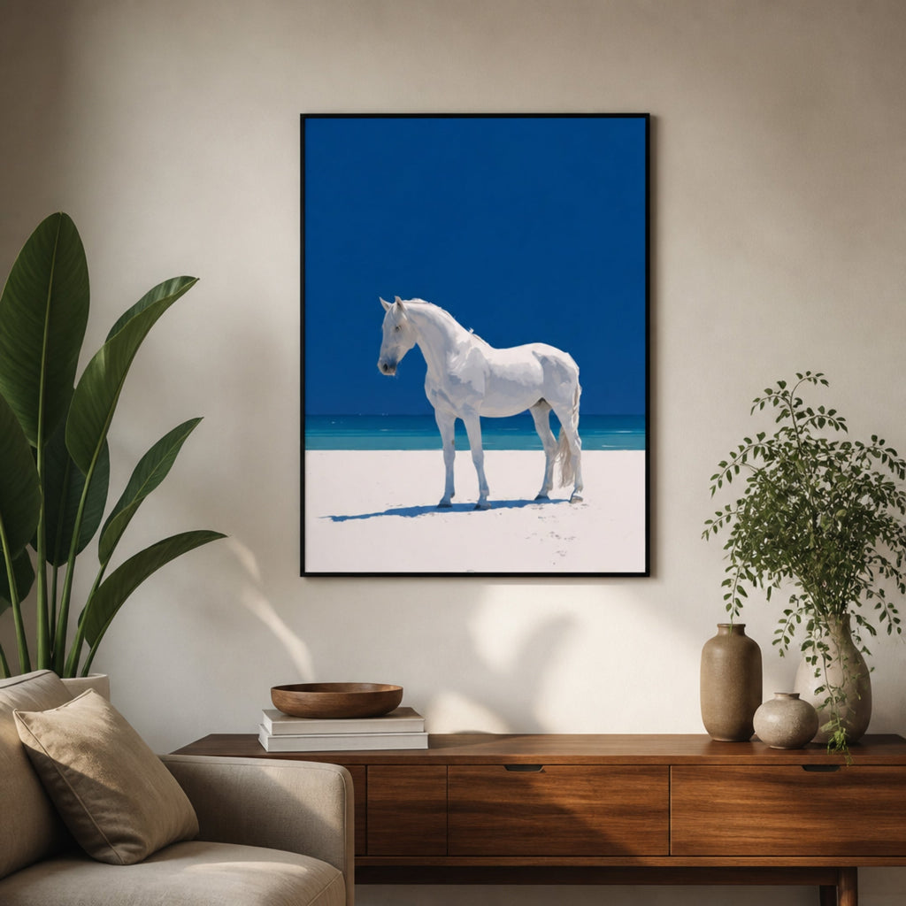 Tableau Peinture Cheval Blanc pour salon