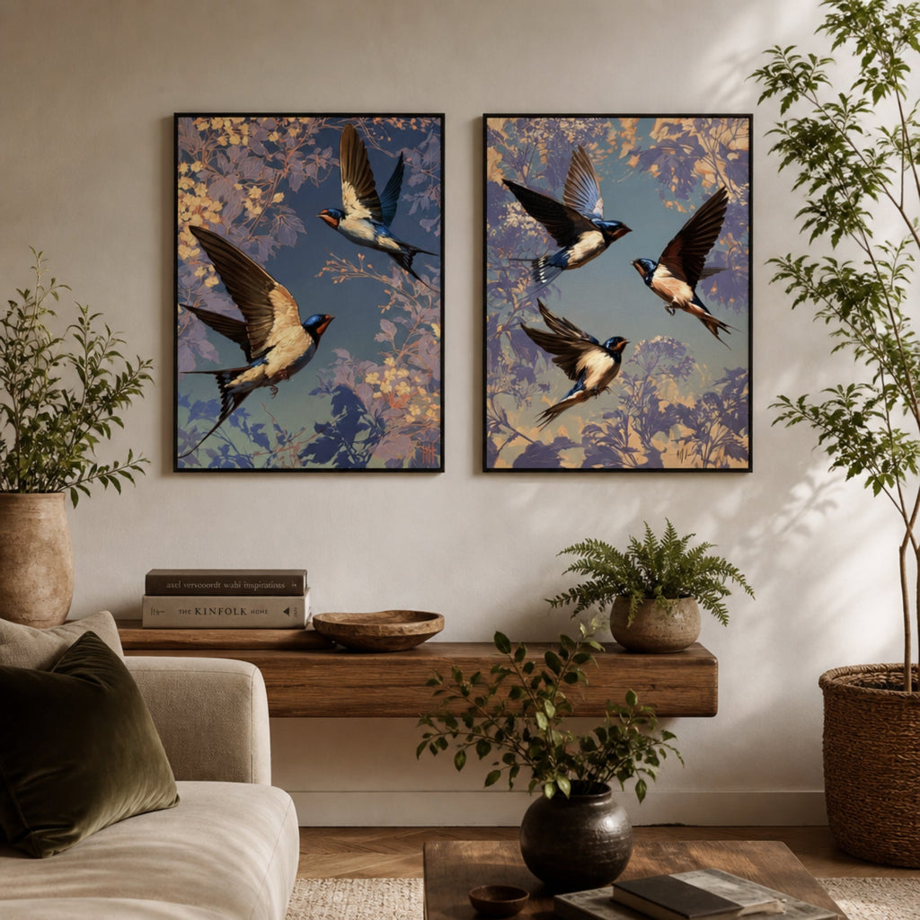 Tableau Peinture Hirondelle dans salon