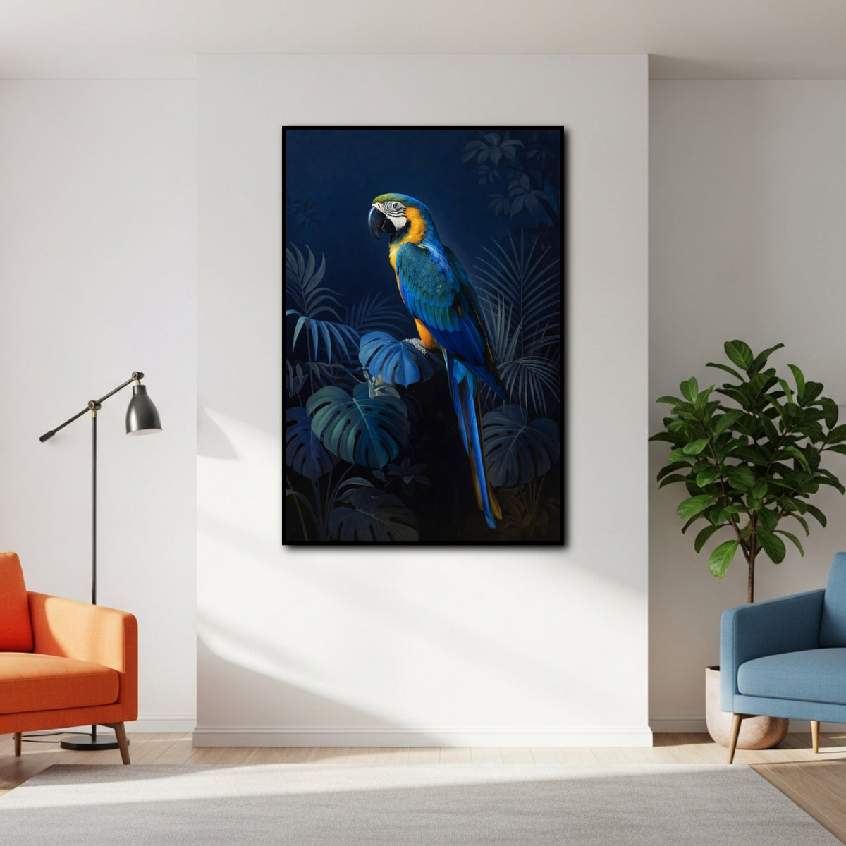 Tableau Perroquets Bleus pour salon