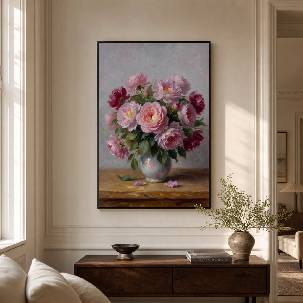 Tableau Pivoines Roses pour salon