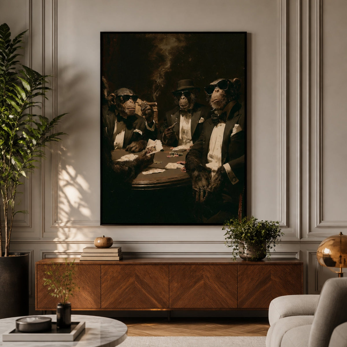 Tableau Poker entre Singes pour salon