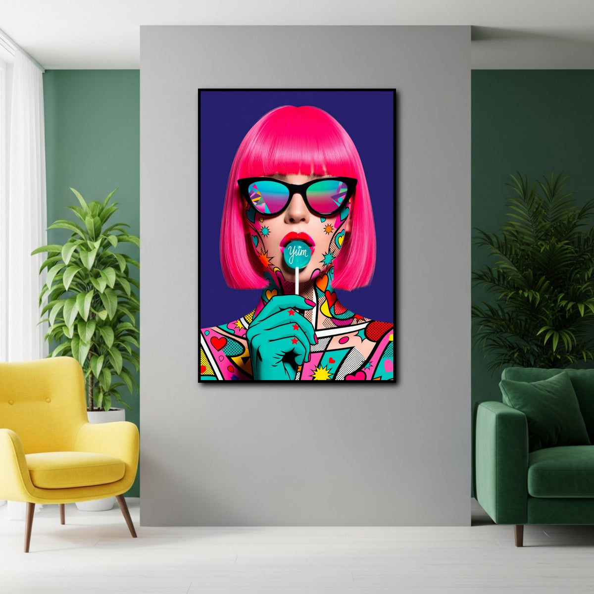 Tableau Pop Art Femme Sucette pour salon