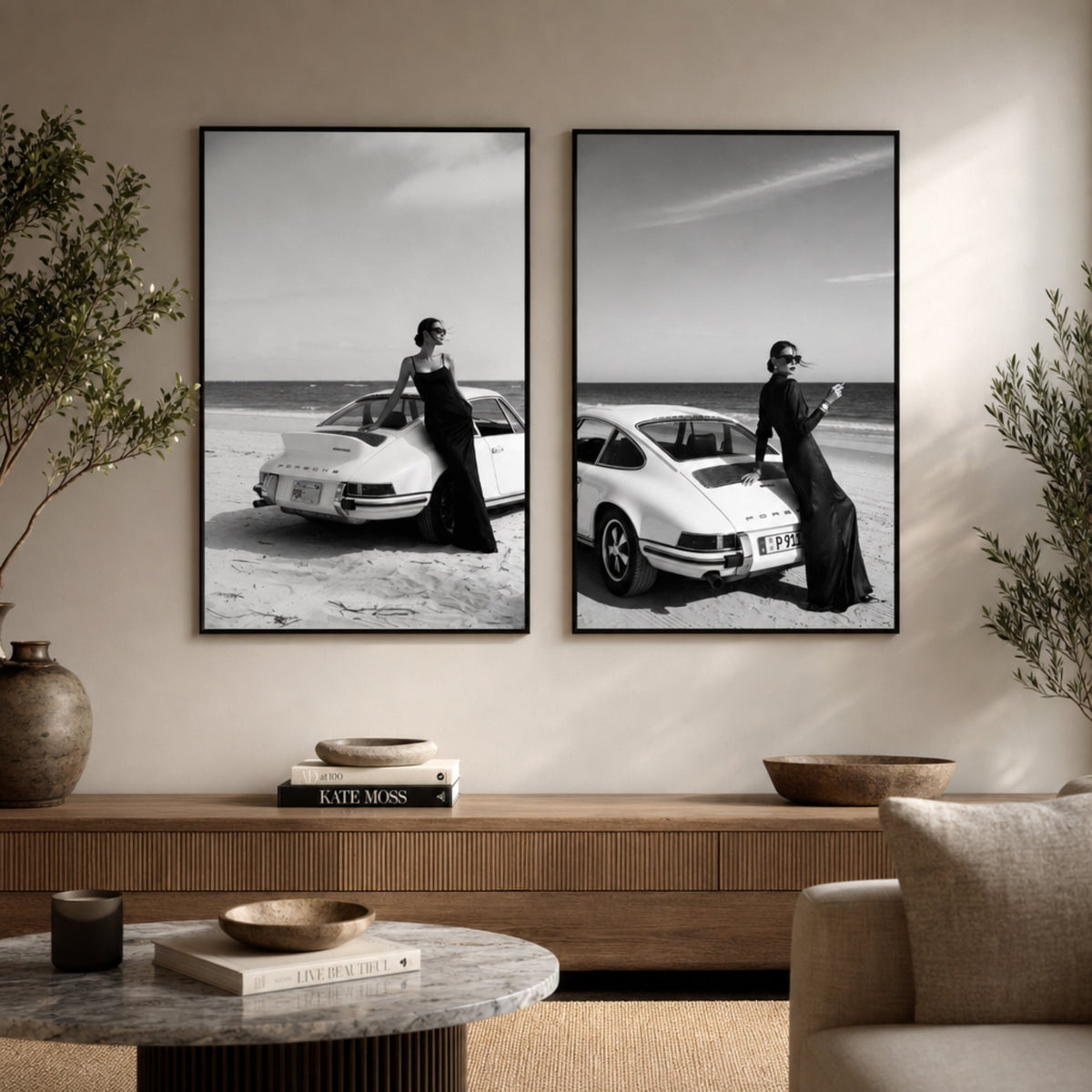 Tableau Porsche Vintage Noir et Blanc dans salon