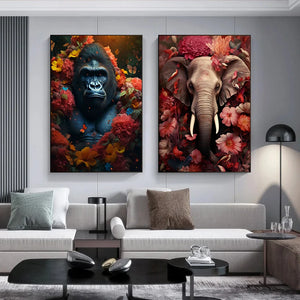 Tableau Portrait Gorille Fleur salon