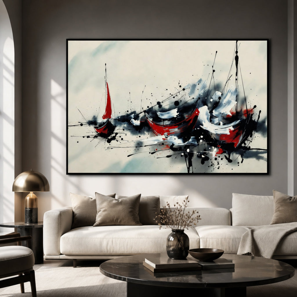 Tableau Rouge et Gris pour salon