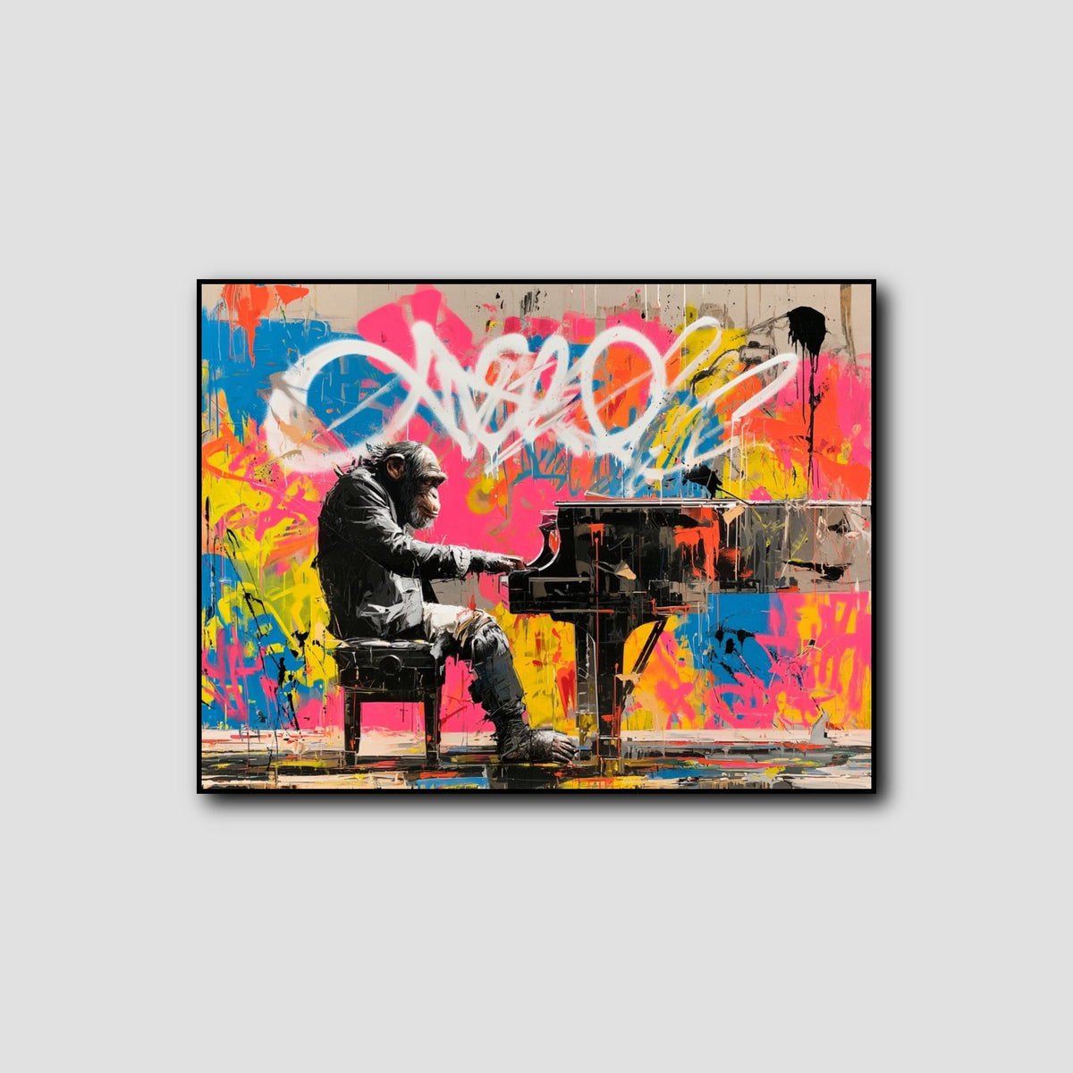 Tableau Singe au Piano Pop Art style 1