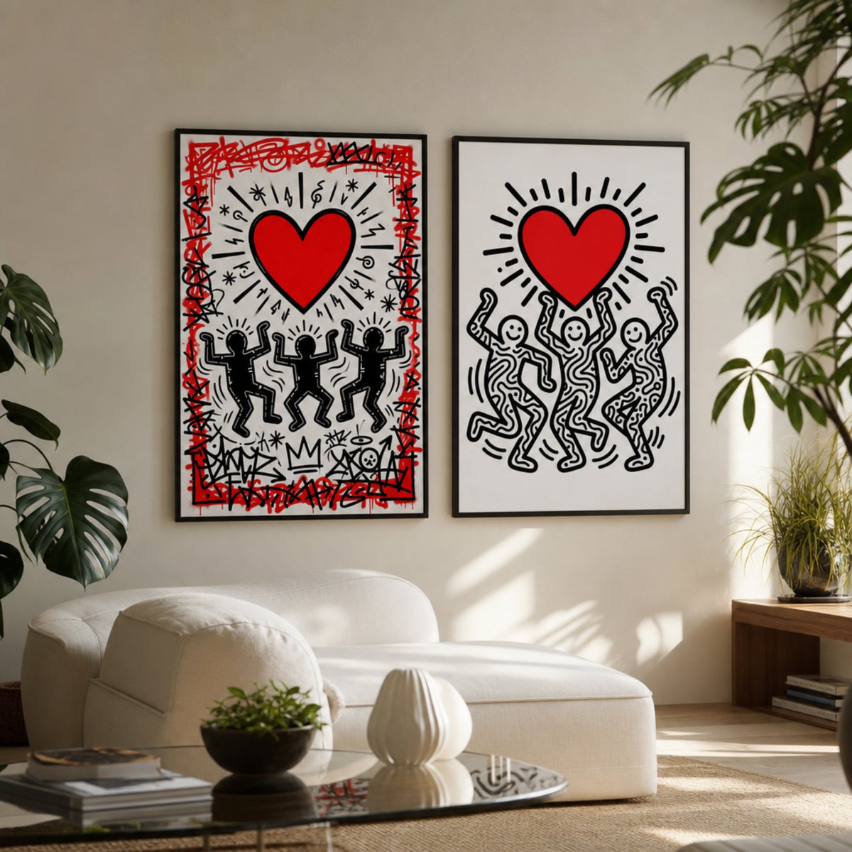 Tableau Style Keith Haring Cœur dans salon