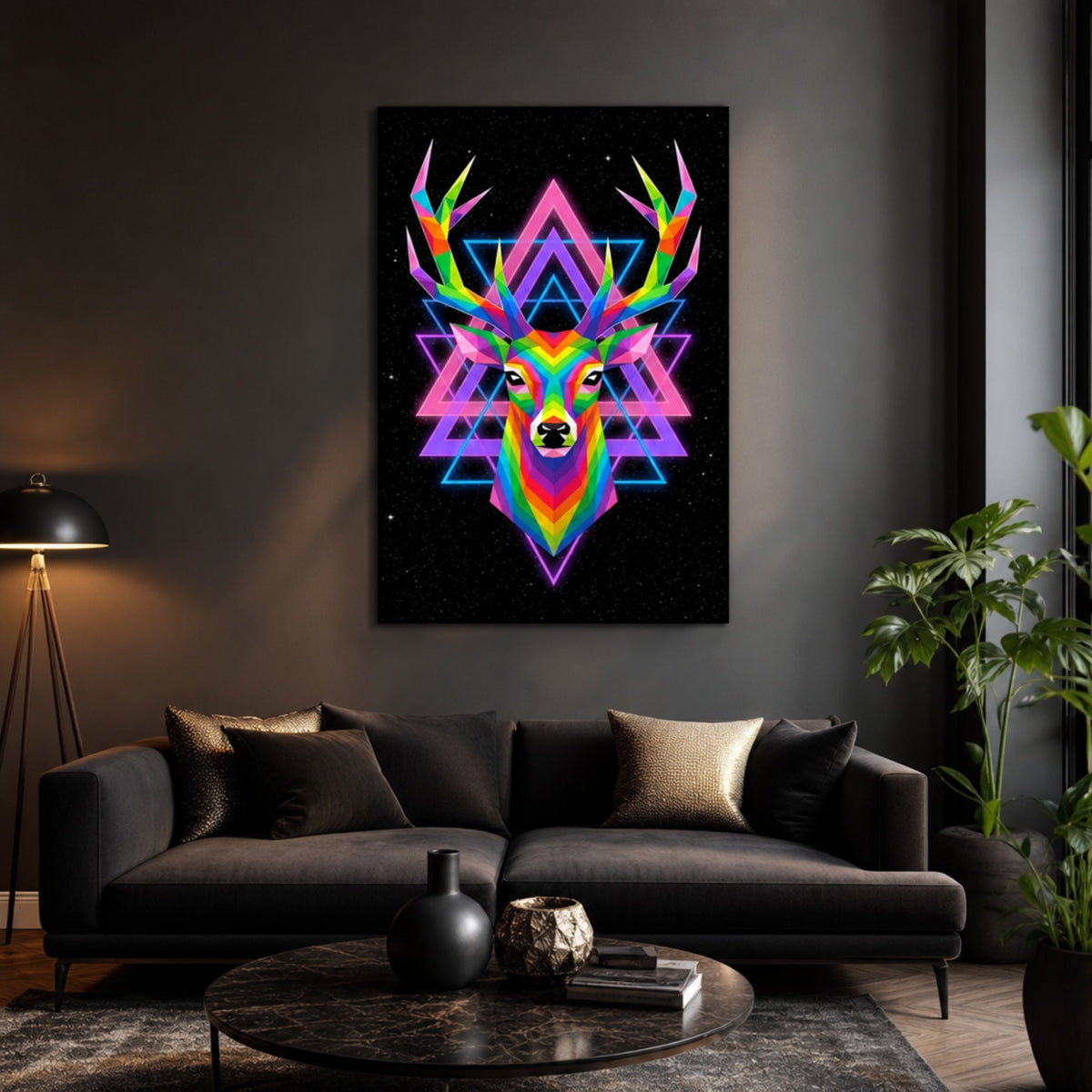 Tableau Tête de Cerf Géométrique pour salon