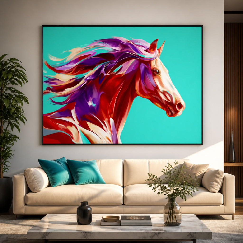 Tableau Tête de Cheval Coloré pour salon