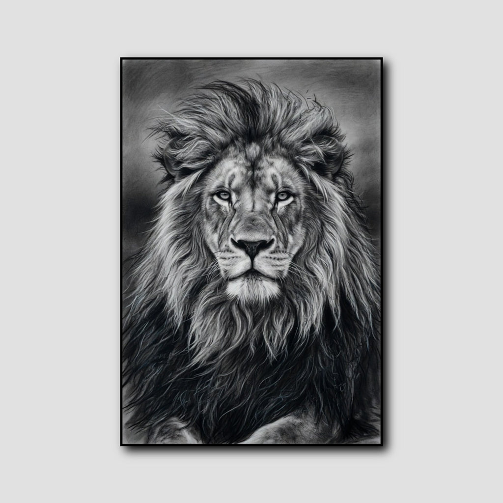 Tableau Tête de Lion Noir et Blanc style 1