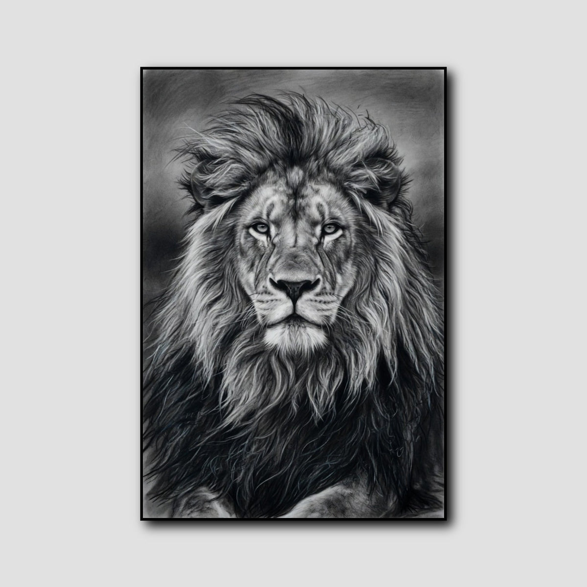 Tableau Tête de Lion Noir et Blanc style 1