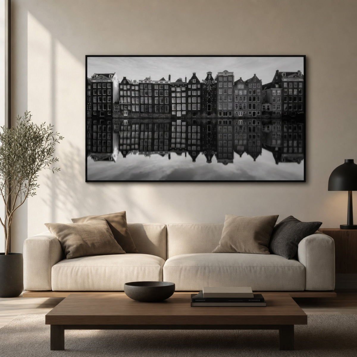 Tableau Ville Noir et Blanc Panoramique pour salon