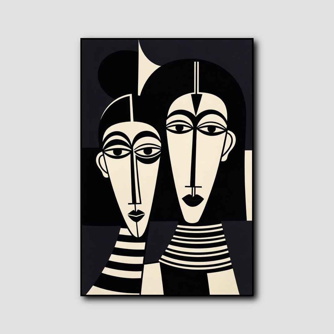 Tableau Visage Abstrait Noir et Blanc style 1