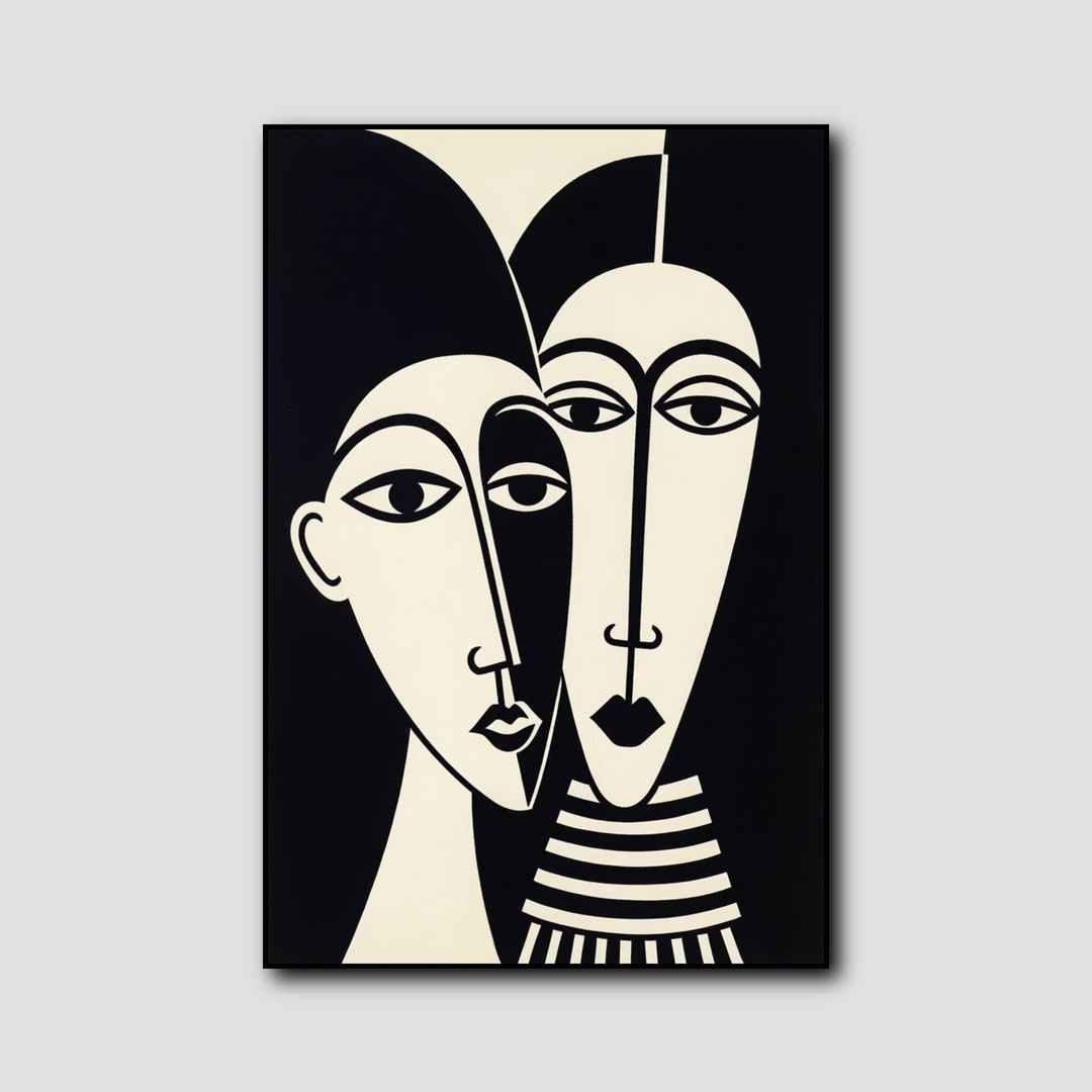 Tableau Visage Abstrait Noir et Blanc style 2